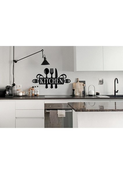 Siyah Ahşap Kitchen Konsepti Mutfak Duvar Dekoru - Lazer Kesim Dekoratif Tablo