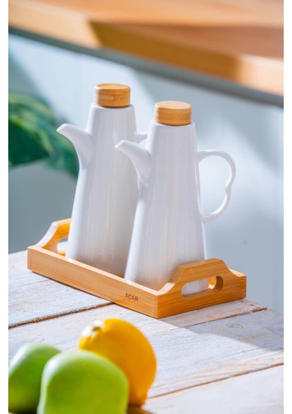 Bambu Standlı Yağlık ve Sirkelik Seti, şık ve doğal tasarım, pratik kullanım, 3 parça