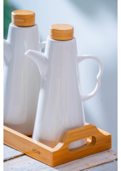 Bambu Standlı Yağlık ve Sirkelik Seti, şık ve doğal tasarım, pratik kullanım, 3 parça fiyatları