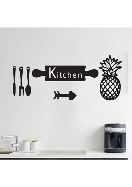Siyah Ahşap Kitchen Ananas Konsepti Duvar Dekoru-Mutfak Için Lazer Kesim Dekoratif Tablo