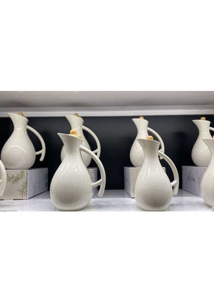 Fiona 1000 ml 2'li Porselen Yağlık Seti - Xl Bambu Kapaklı Yağdanlık sirkelik set