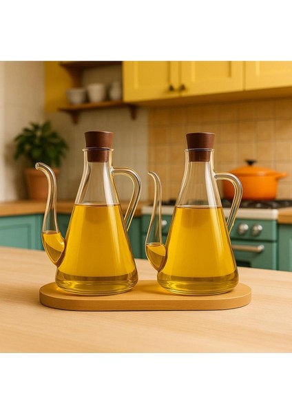 2’li Cam Yağdanlık ve Sirkelik Seti, Bambu Altlıklı, Şık ve Kullanışlı, 500 ml fiyatları