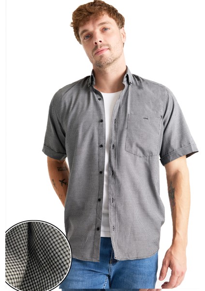 Erkek Siyah Kısa Kollu Geniş Kesim Cepli Yaka Düğmeli Pamuk Gömlek modelleri