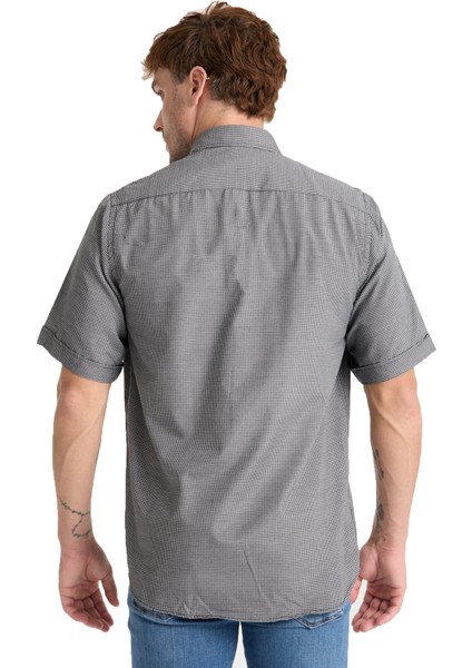 Erkek Siyah Kısa Kollu Geniş Kesim Cepli Yaka Düğmeli Pamuk Gömlek fırsatları