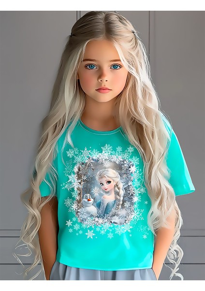 Kız Çocuk Tişört Elsa ve Olaf Baskılı – Karlar Ülkesi Lisanslı – Pamuklu Yazlık Tişört – Disney Prenses Tişört – Çocuk Kıyafet