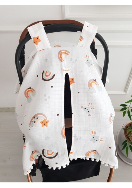 Gökkuşağı Ponponlu Bebek Puset Örtüsü fiyatları