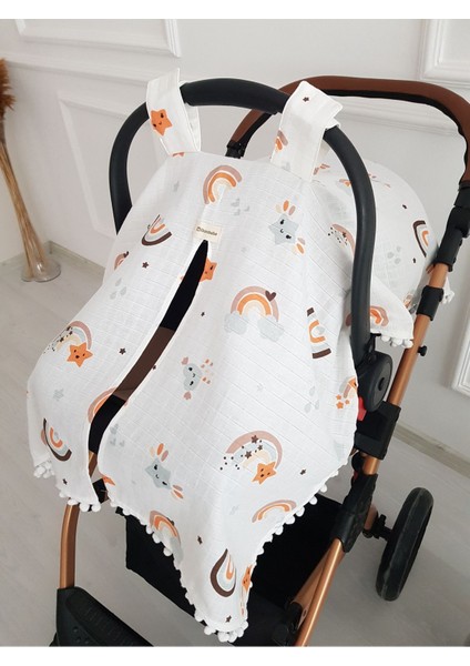 Gökkuşağı Ponponlu Bebek Puset Örtüsü modelleri