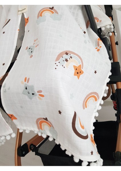 Gökkuşağı Ponponlu Bebek Puset Örtüsü fırsatları