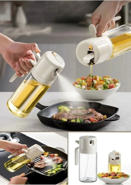Cam Sprey Yağdanlık 450ml, Mutfak Düzenleyici, Püskürtmeli, Beyaz