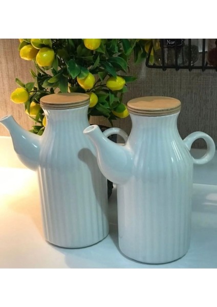 5 Parça Porselen Kavanoz Takımı, 1000 ml, Yağlık ve Bakliyat Seti, Beyaz