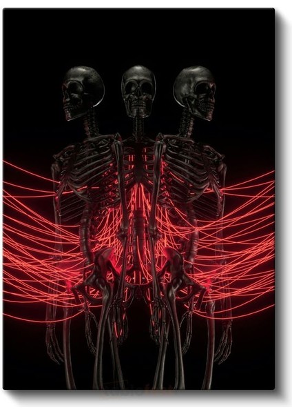Neon Iskeletler - Kırmızı Işıklı Gotik Kanvas Tablo fiyatları