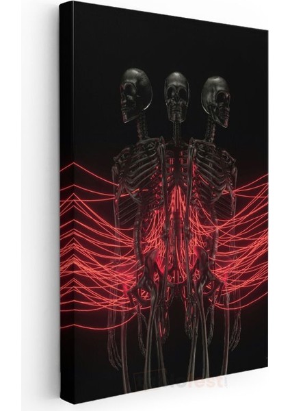 Neon Iskeletler - Kırmızı Işıklı Gotik Kanvas Tablo modelleri