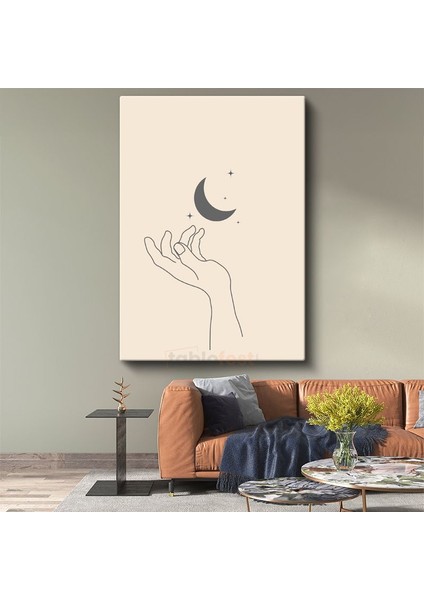 Ay Tutulumu - Minimalist El Çizimi Kanvas Tablo