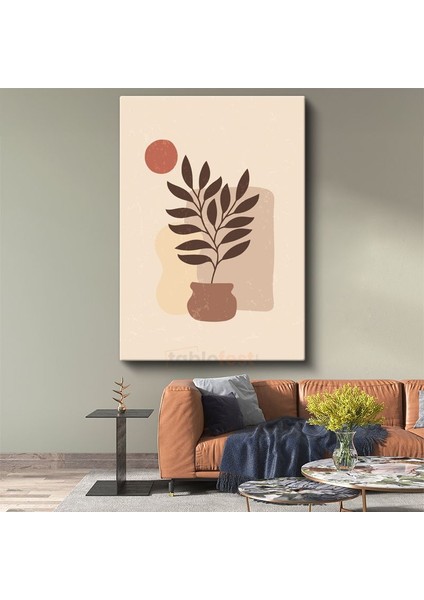 Minimalist Bitki - Toprak Tonlarında Botanik Illüstrasyon Kanvas Tablo