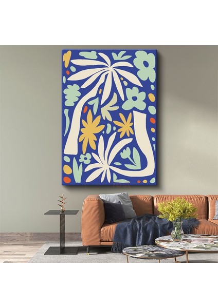 Matisse Esintili Desenler - Mavi Zeminde Organik Formlar Kanvas Tablo