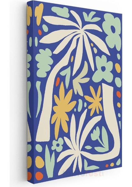 Matisse Esintili Desenler - Mavi Zeminde Organik Formlar Kanvas Tablo modelleri