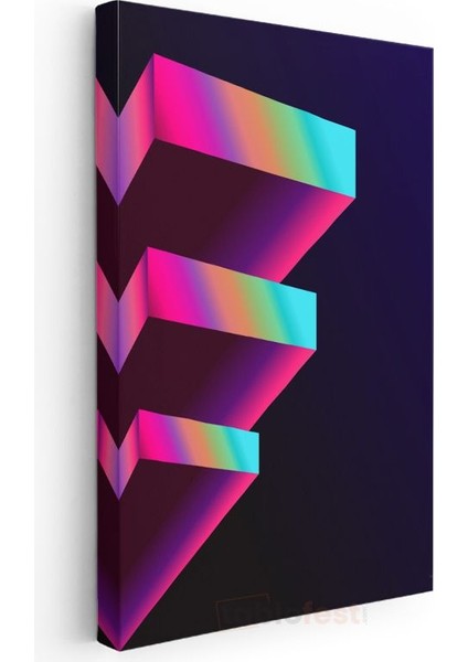 Neon Basamaklar - Geometrik 3D Yapı Kanvas Tablo modelleri