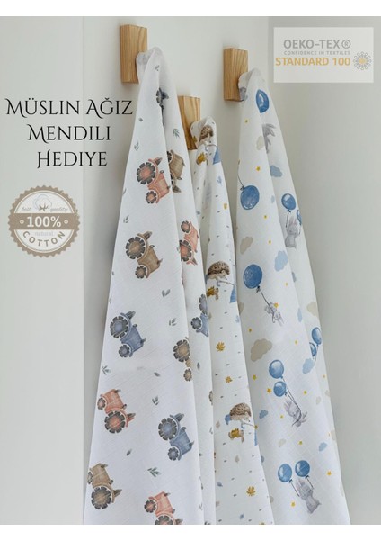Ftbabycollection %100 Pamuk 3'lü Müslin Bebek Battaniye Seti Oeko-Tex Sertifikalı Müslin örtü 80 x 90 cm