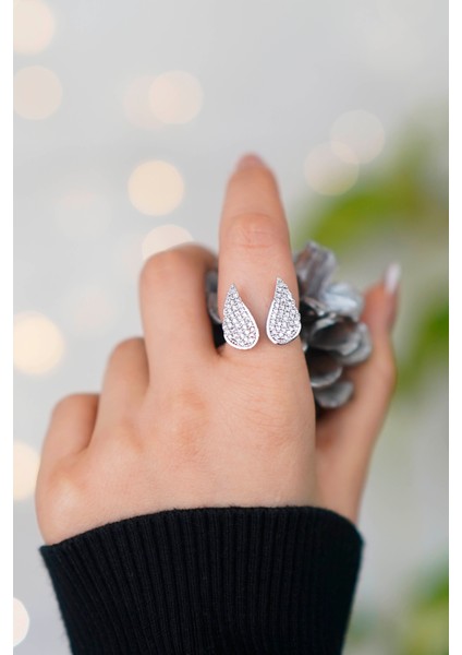 Zirkon Taşlı Melek Kanadı Ayarlanabilir Gümüş Kadın Yüzük fiyatları