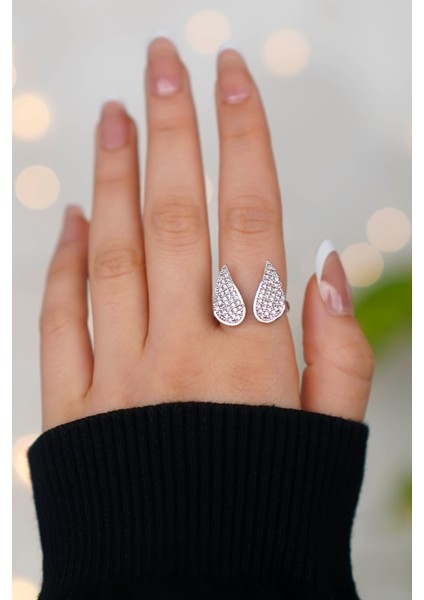 Zirkon Taşlı Melek Kanadı Ayarlanabilir Gümüş Kadın Yüzük modelleri