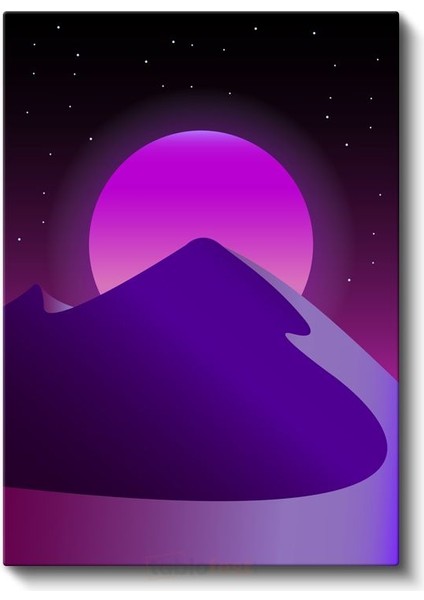 Gece Dağları - Mor Tonlarda Retrowave Manzara Kanvas Tablo fiyatları