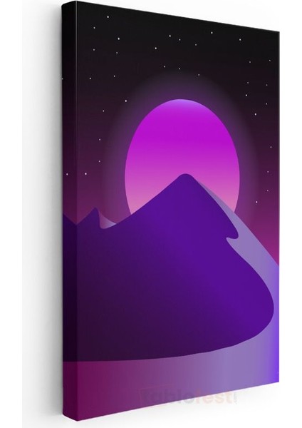 Gece Dağları - Mor Tonlarda Retrowave Manzara Kanvas Tablo modelleri