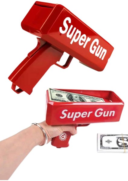 Kırmızı Parti Oyuncağı Para Saçma Fırlatma Tabancası Makinesi Super Money