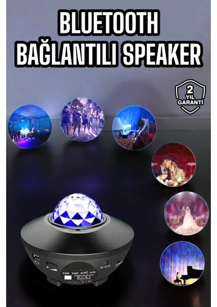 Teknorod Çocuklara Özel Şarjlı Bluetooth Hoparlör Parti LED Lambası Yıldızlı Projeksiyon
