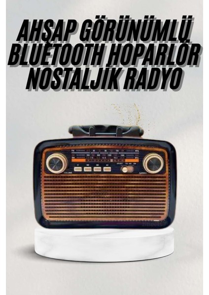 Bluetooth Hoparlör Ahşap Renk Vintage Işıklı Nostaljik Radyo Fm Ahşap Görünümlü