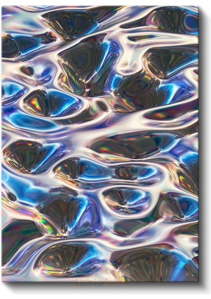 Kristal Yansımalar - Metalik Mavi Tonlarında Holografik Desen Kanvas Tablo