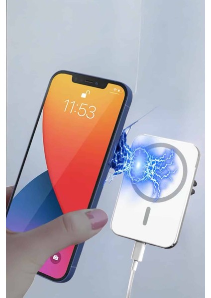 Powerbank Kablosuz 15W Magsafe 10000 Mah Taşınabilir Şarj Aleti Çift Kablo