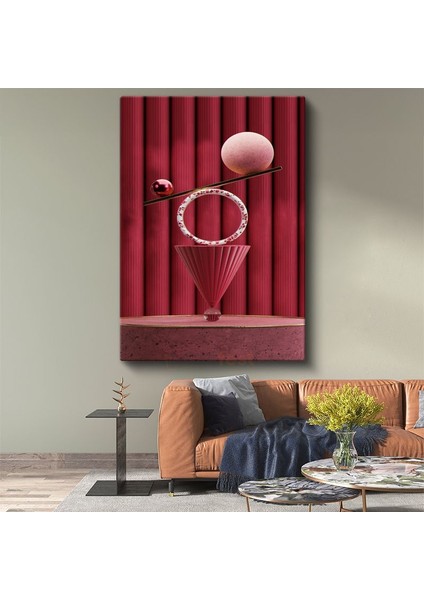 Geometrik Denge - Kırmızı Tonlarda Modern Kompozisyon Kanvas Tablo
