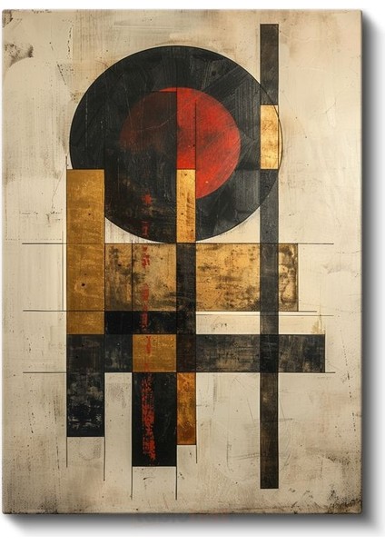 Bauhaus Etkisi - Geometrik Formlar ve Kırmızı Daire Kanvas Tablo fiyatları