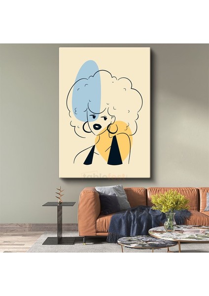 Pop Art Etkisi - Mavi Tonlarda Soyut Kadın Portresi Kanvas Tablo