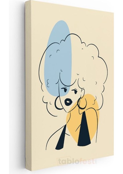 Pop Art Etkisi - Mavi Tonlarda Soyut Kadın Portresi Kanvas Tablo modelleri