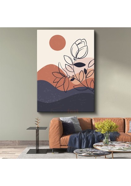 Minimalist Çiçek - Tek Çizgi Sanatıyla Soyut Botanik Kanvas Tablo
