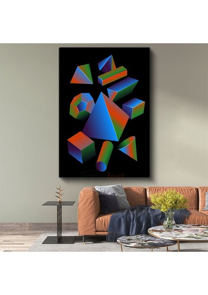 Geometrik Evren - Renkli 3D Şekiller Kompozisyonu Kanvas Tablo