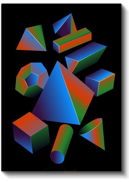 Geometrik Evren - Renkli 3D Şekiller Kompozisyonu Kanvas Tablo fiyatları