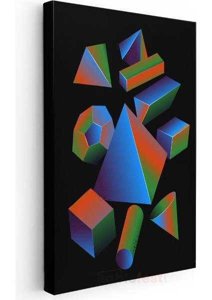 Geometrik Evren - Renkli 3D Şekiller Kompozisyonu Kanvas Tablo modelleri