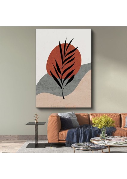 Kızıl Güneş - Minimalist Yaprak Silueti Kanvas Tablo
