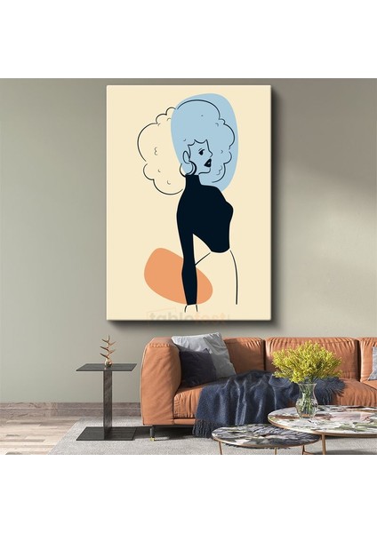 Retro Siluet - Kontrast Renkli Minimalist Profil Kanvas Tablo