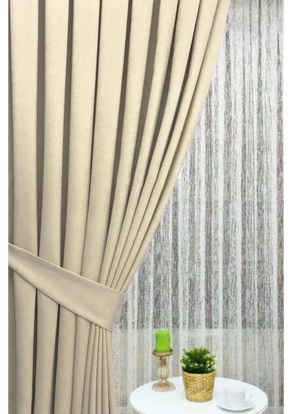 Bej Kadifemsi Kumaş Pileli Fon Perde Petek Dokulu Yüksek Kalite Tek Kanat fiyatları