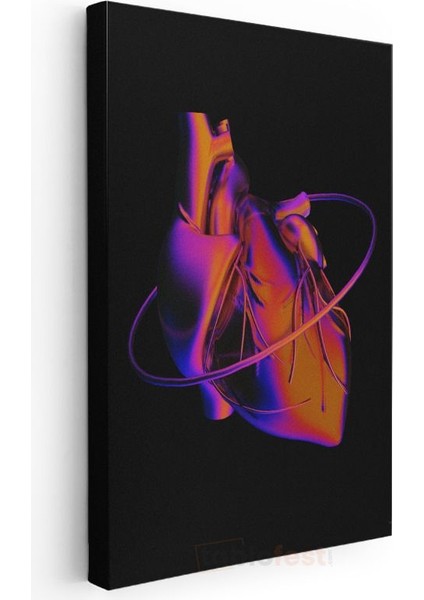 Kalp Ritmi - Neon Anatomik Kalp ve Enerji Halkası Kanvas Tablo