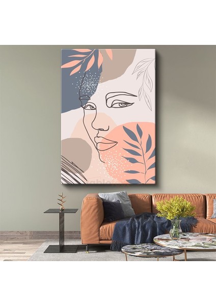 Botanik Portre - Yaprak Motifleri ve Minimalist Çizgi Sanatı Kanvas Tablo