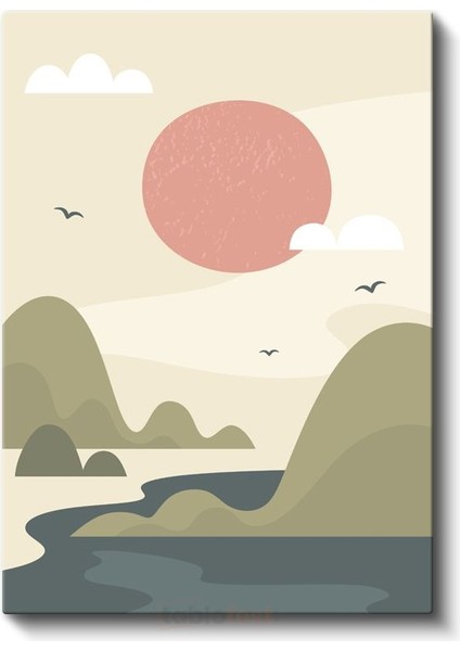 Pembe Güneş - Minimalist Doğa Manzarası Kanvas Tablo fiyatları