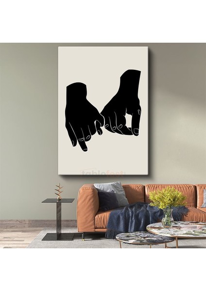Bağlantı - Siyah Eller Silueti Minimalist Kanvas Tablo