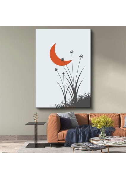 Turuncu Hilal - Minimalist Çiçek Siluetleri Kanvas Tablo