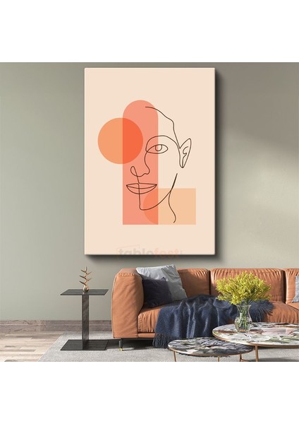 Minimalist Yüz Çizgisi - Geometrik Şekiller ve Sıcak Tonlar Kanvas Tablo