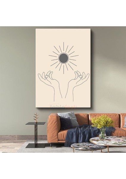 Güneşi Tutan Eller - Minimalist Çizgi Sanatı Kanvas Tablo