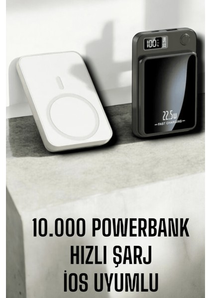 22.5W Magsafe Kablosuz Şarjlı Powerbank Dijital Ekran ve Hızlı Şarj